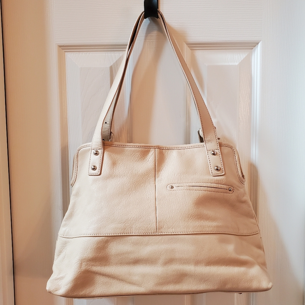 B. Makowsky - Ivory - Leather Shoulder Bag With Silver Hardware